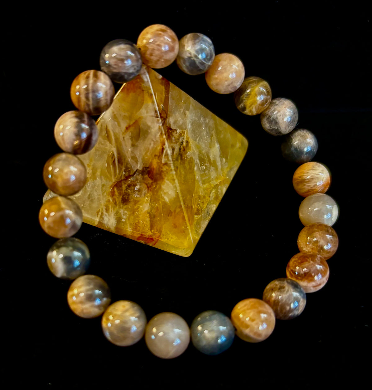 Black Moonstone 8mm Reiki-Infused Intuition & Manifestation Bracelet (Medium-Large Wrists)