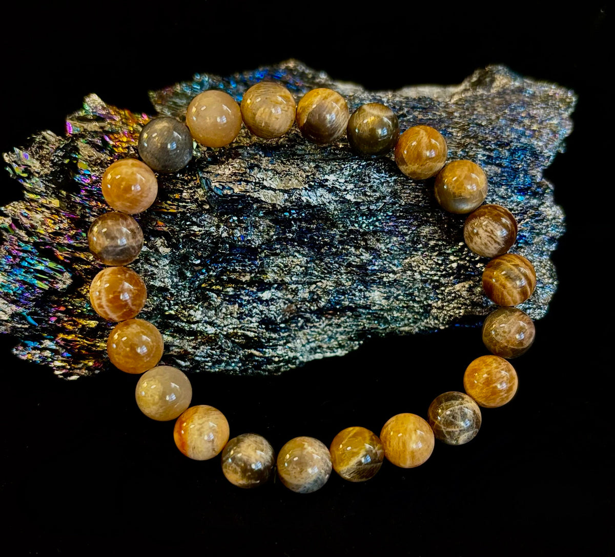 Black Moonstone 8mm Reiki-Infused Intuition & Manifestation Bracelet (Medium-Large Wrists)