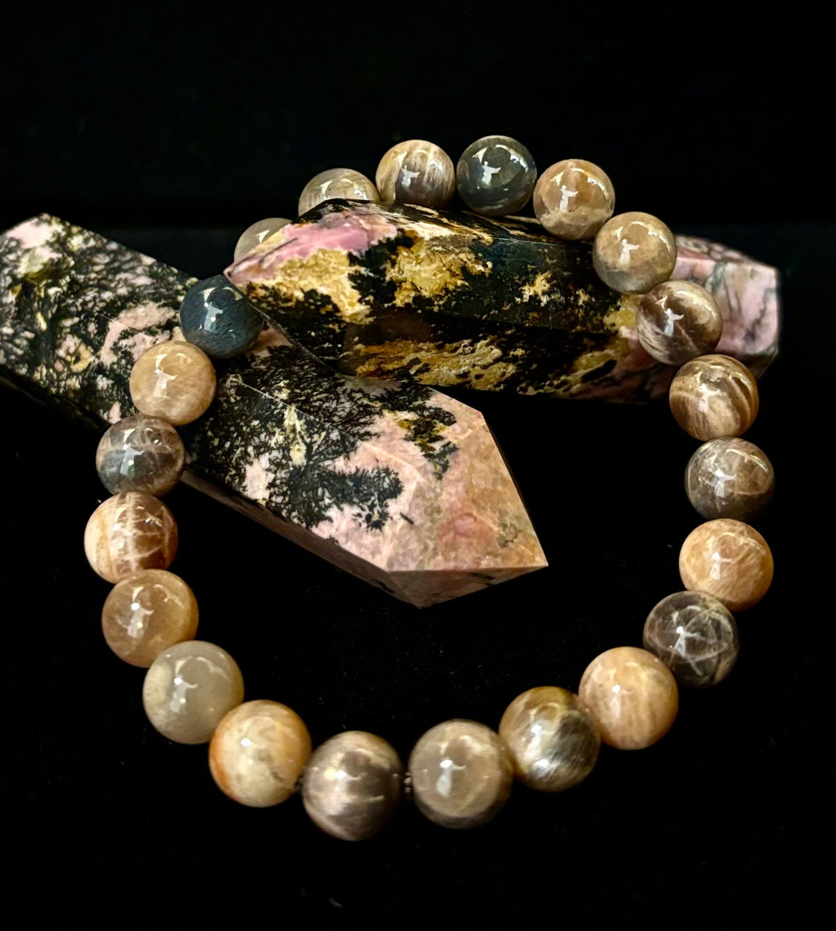 Black Moonstone 8mm Reiki-Infused Intuition & Manifestation Bracelet (Medium-Large Wrists)