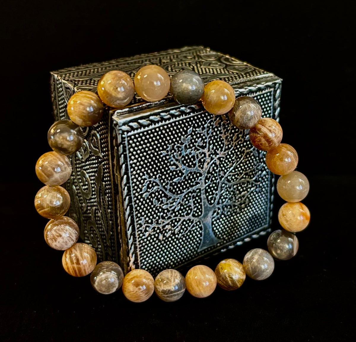 Black Moonstone 8mm Reiki-Infused Intuition & Manifestation Bracelet (Medium-Large Wrists)