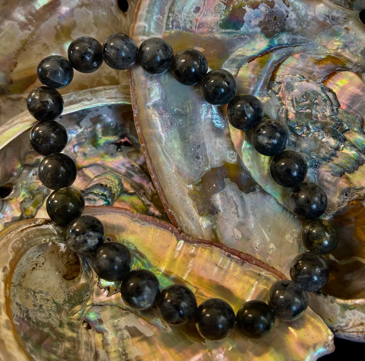 Reiki-infused Larvikite 8mm Protection & Manifestation Bracelet (Medium-Large Wrists)