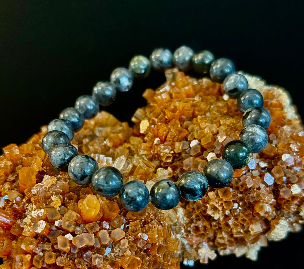 Reiki-infused Larvikite 8mm Protection & Manifestation Bracelet (Medium-Large Wrists)
