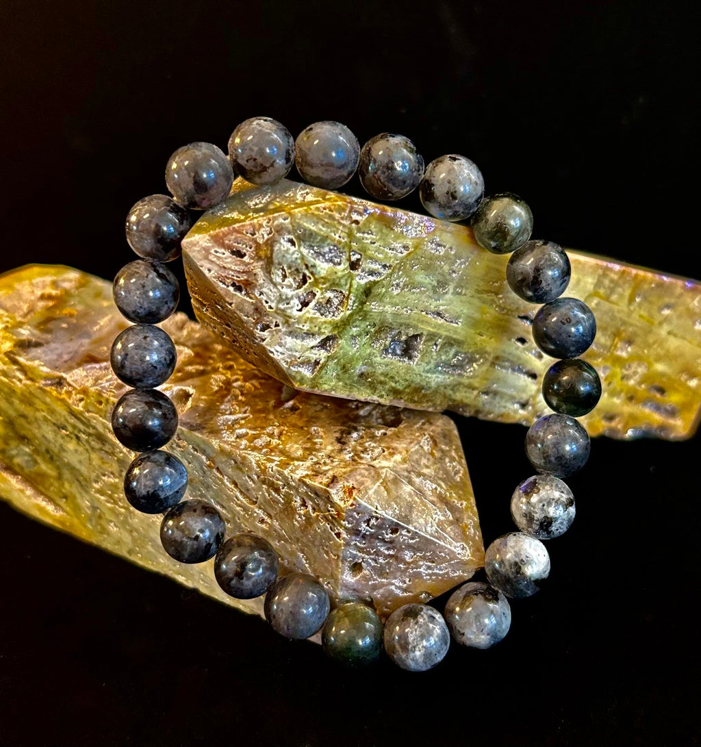 Reiki-infused Larvikite 8mm Protection & Manifestation Bracelet (Medium-Large Wrists)
