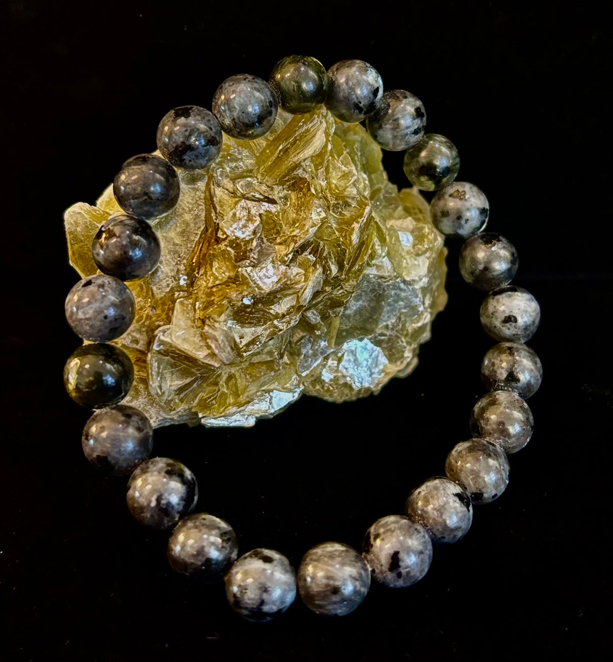 Reiki-infused Larvikite 8mm Protection & Manifestation Bracelet (Medium-Large Wrists)