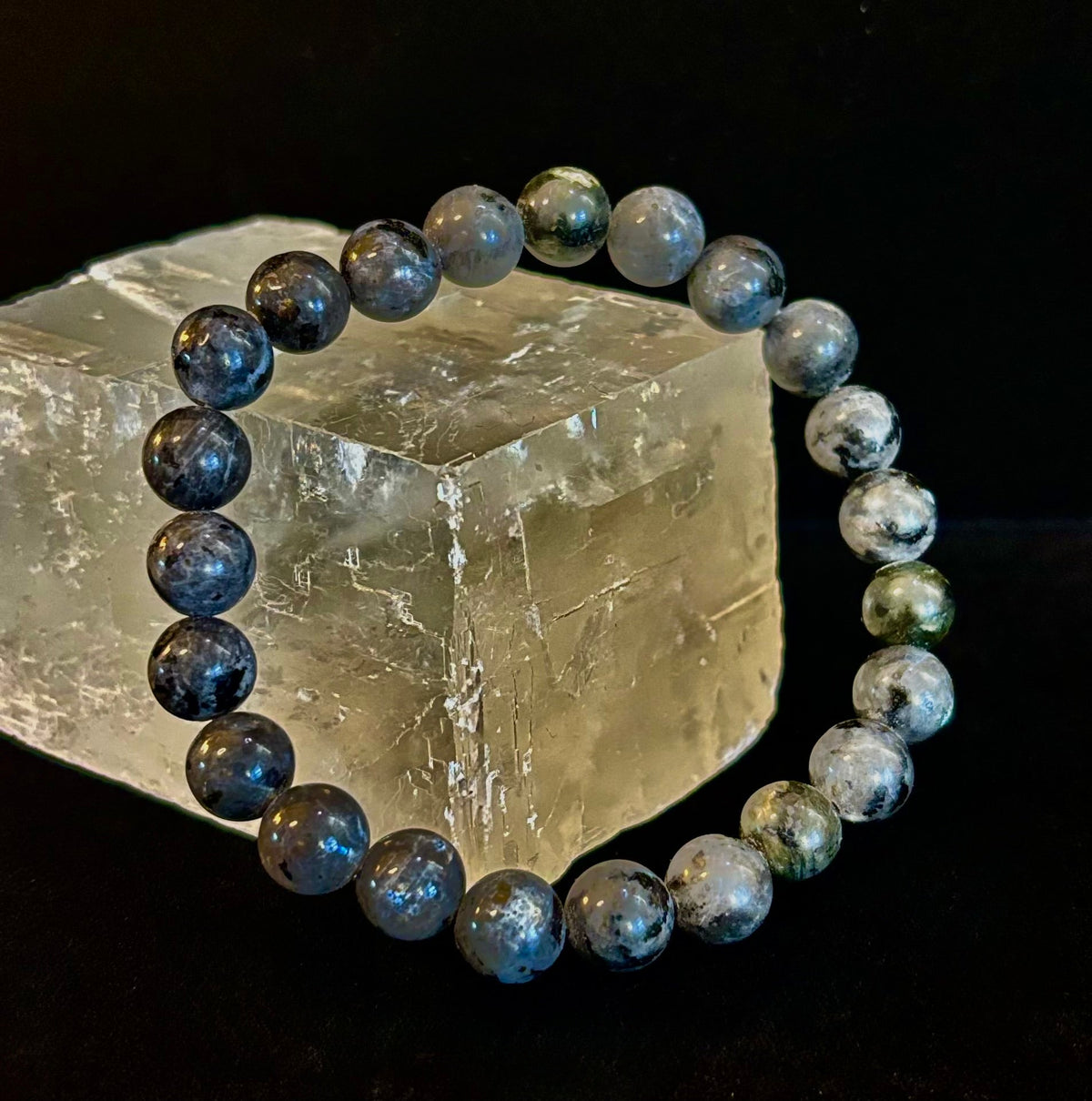 Reiki-infused Larvikite 8mm Protection & Manifestation Bracelet (Medium-Large Wrists)