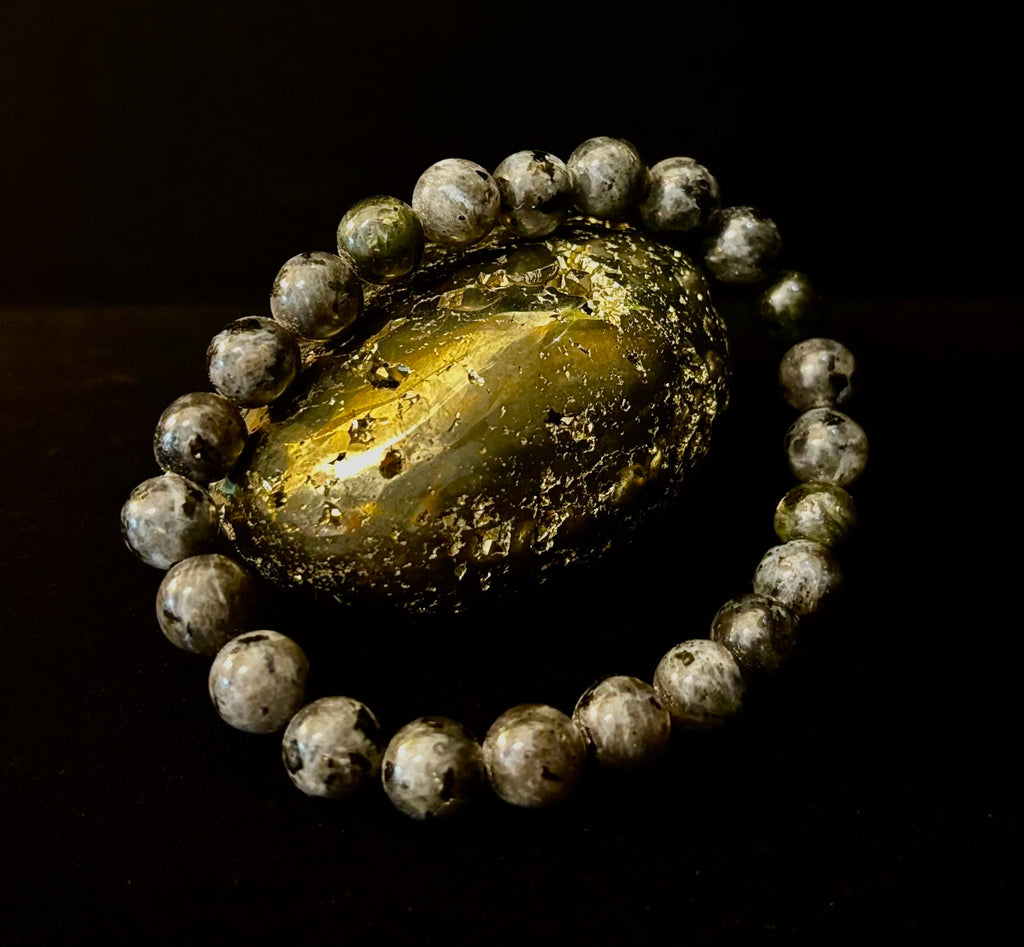 Reiki-infused Larvikite 8mm Protection & Manifestation Bracelet (Medium-Large Wrists)