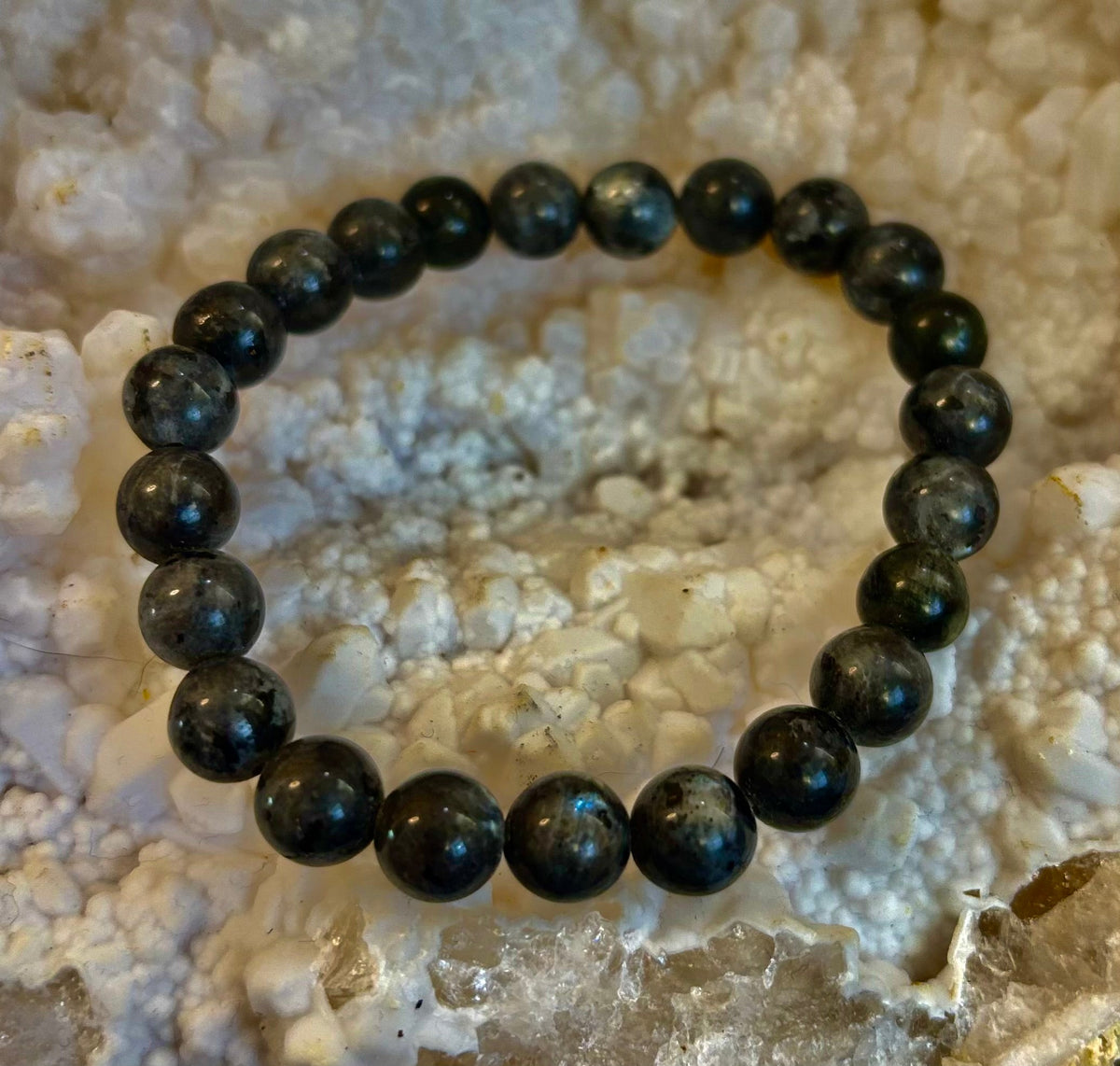 Reiki-infused Larvikite 8mm Protection & Manifestation Bracelet (Medium-Large Wrists)