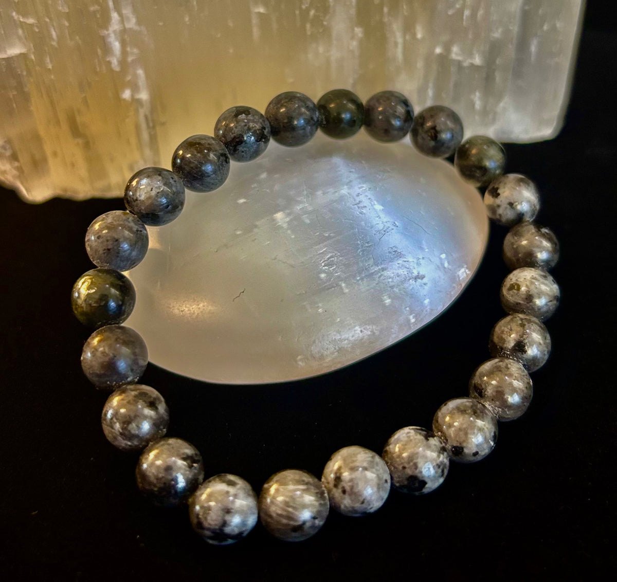 Reiki-infused Larvikite 8mm Protection & Manifestation Bracelet (Medium-Large Wrists)