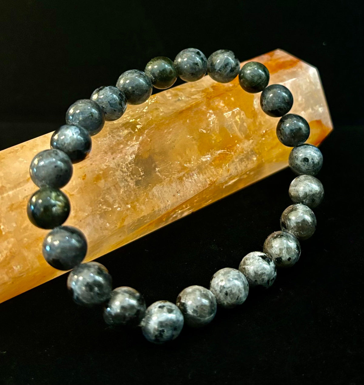 Reiki-infused Larvikite 8mm Protection & Manifestation Bracelet (Medium-Large Wrists)