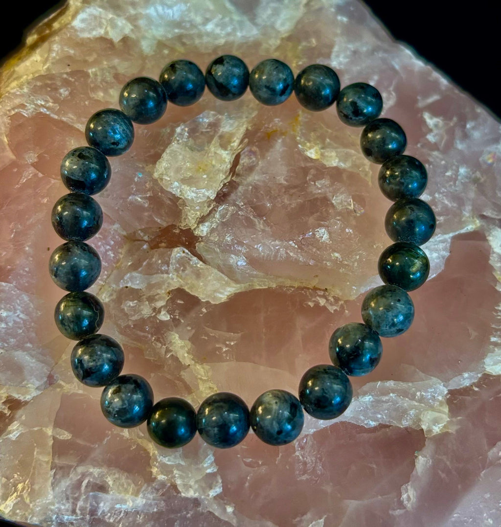 Reiki-infused Larvikite 8mm Protection & Manifestation Bracelet (Medium-Large Wrists)