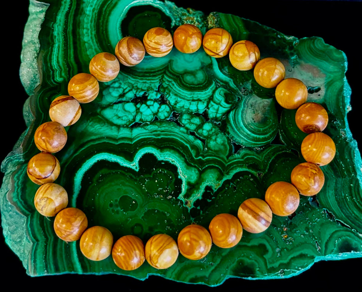 Wood Lace Agate 8mm Reiki-Infused Grounding & Manifestation Bracelet (Medium-Large Wrists)