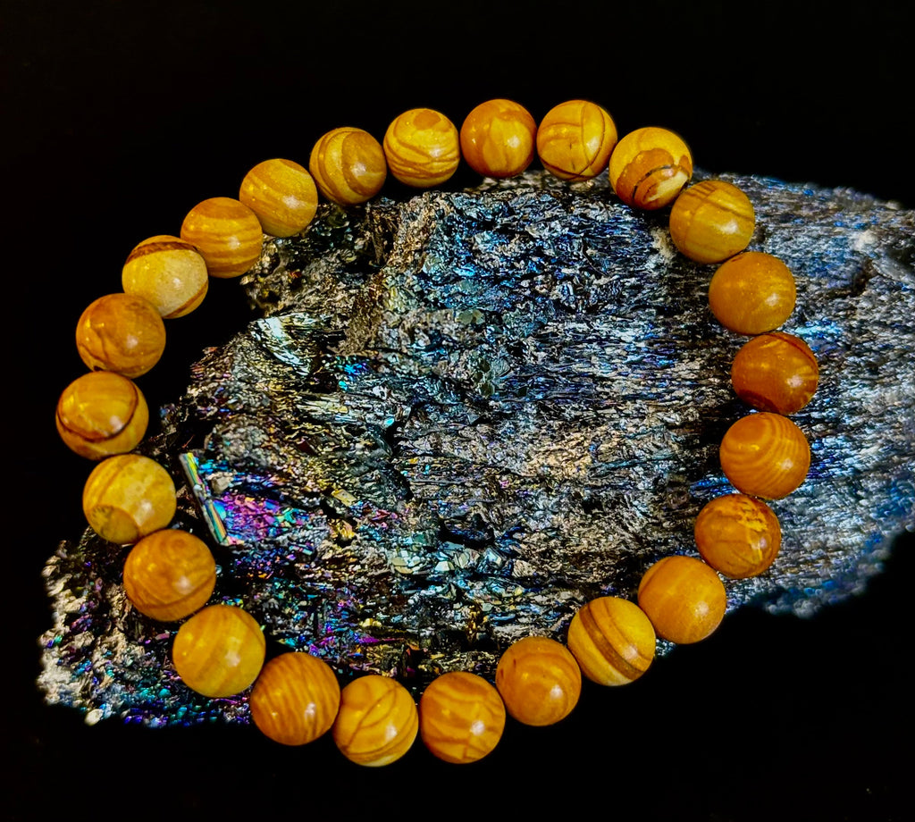 Wood Lace Agate 8mm Reiki-Infused Grounding & Manifestation Bracelet (Medium-Large Wrists)