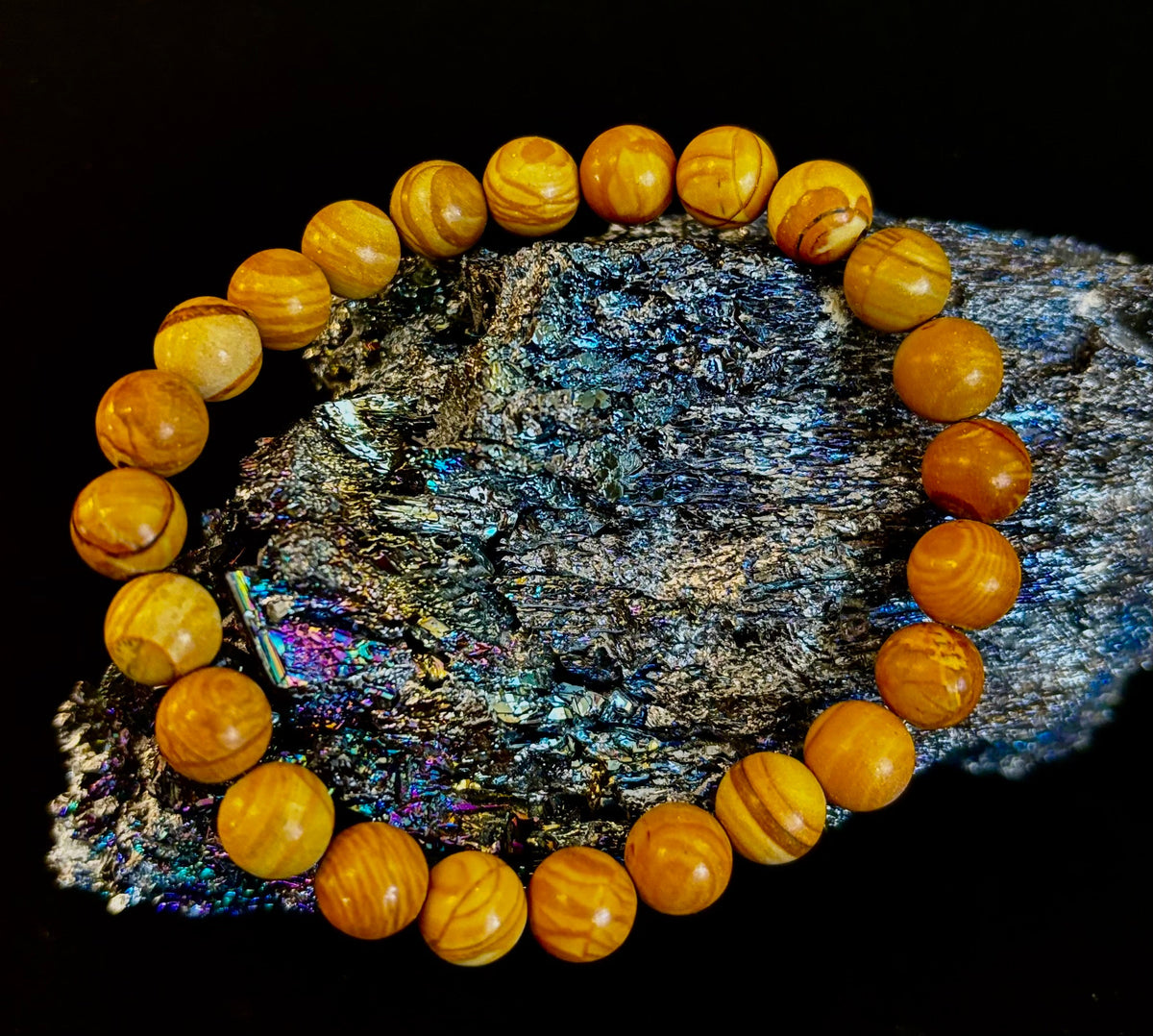 Wood Lace Agate 8mm Reiki-Infused Grounding & Manifestation Bracelet (Medium-Large Wrists)