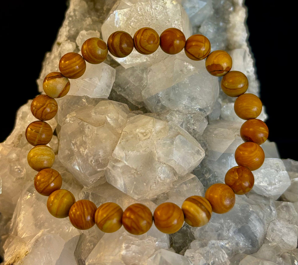 Wood Lace Agate 8mm Reiki-Infused Grounding & Manifestation Bracelet (Medium-Large Wrists)