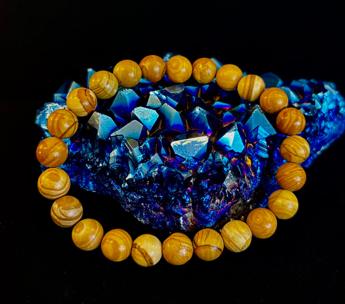 Wood Lace Agate 8mm Reiki-Infused Grounding & Manifestation Bracelet (Medium-Large Wrists)
