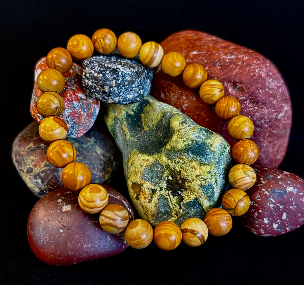 Wood Lace Agate 8mm Reiki-Infused Grounding & Manifestation Bracelet (Medium-Large Wrists)