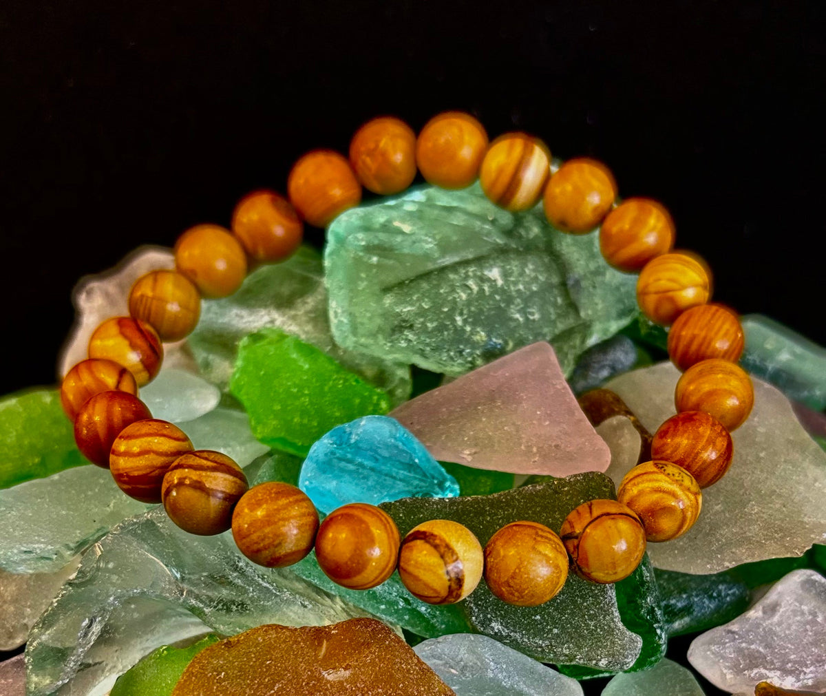 Wood Lace Agate 8mm Reiki-Infused Grounding & Manifestation Bracelet (Medium-Large Wrists)