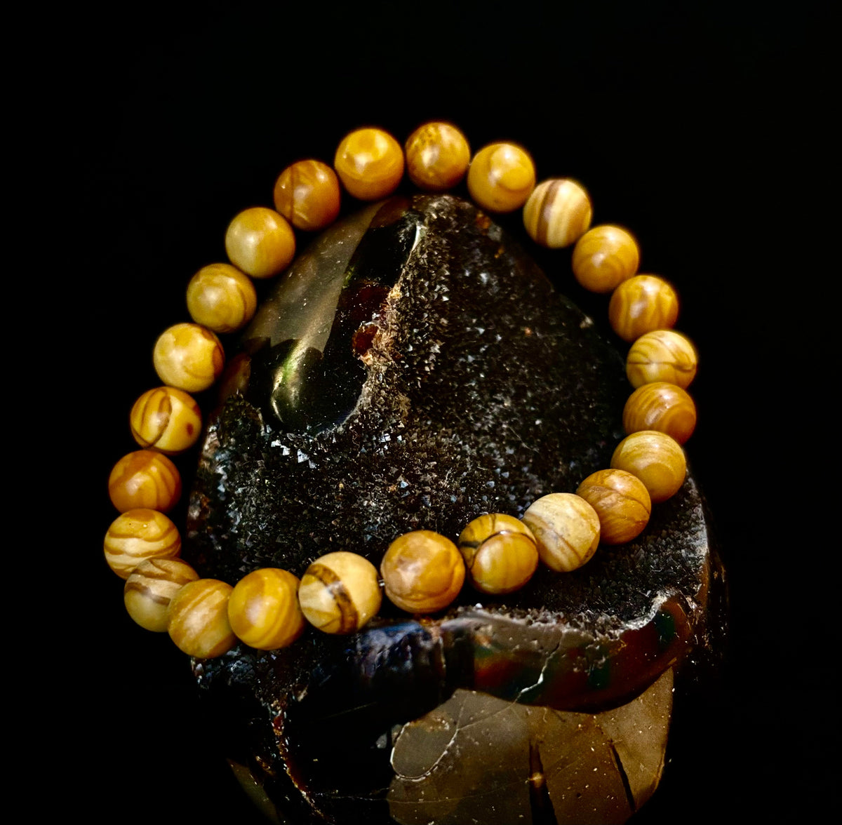 Wood Lace Agate 8mm Reiki-Infused Grounding & Manifestation Bracelet (Medium-Large Wrists)