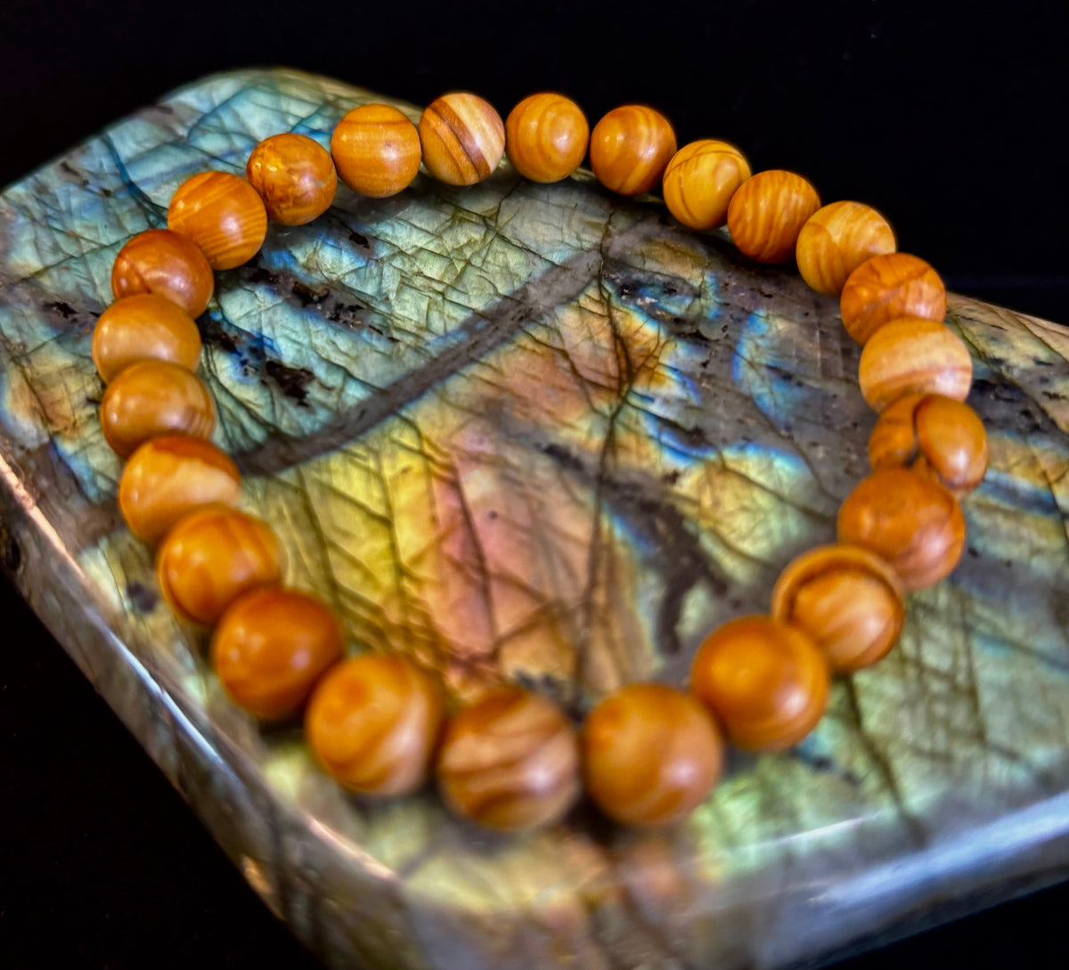Wood Lace Agate 8mm Reiki-Infused Grounding & Manifestation Bracelet (Medium-Large Wrists)