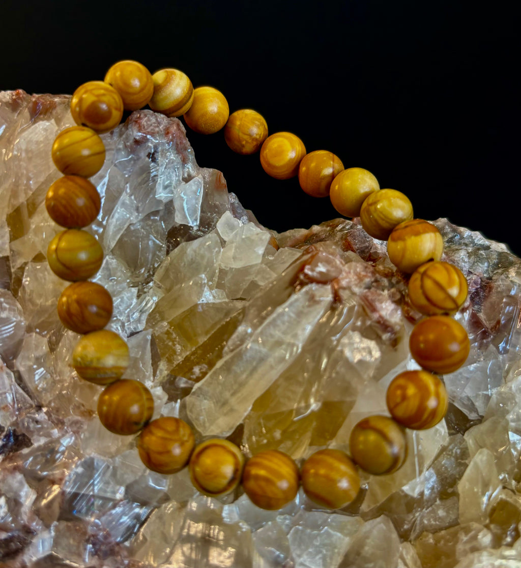 Wood Lace Agate 8mm Reiki-Infused Grounding & Manifestation Bracelet (Medium-Large Wrists)