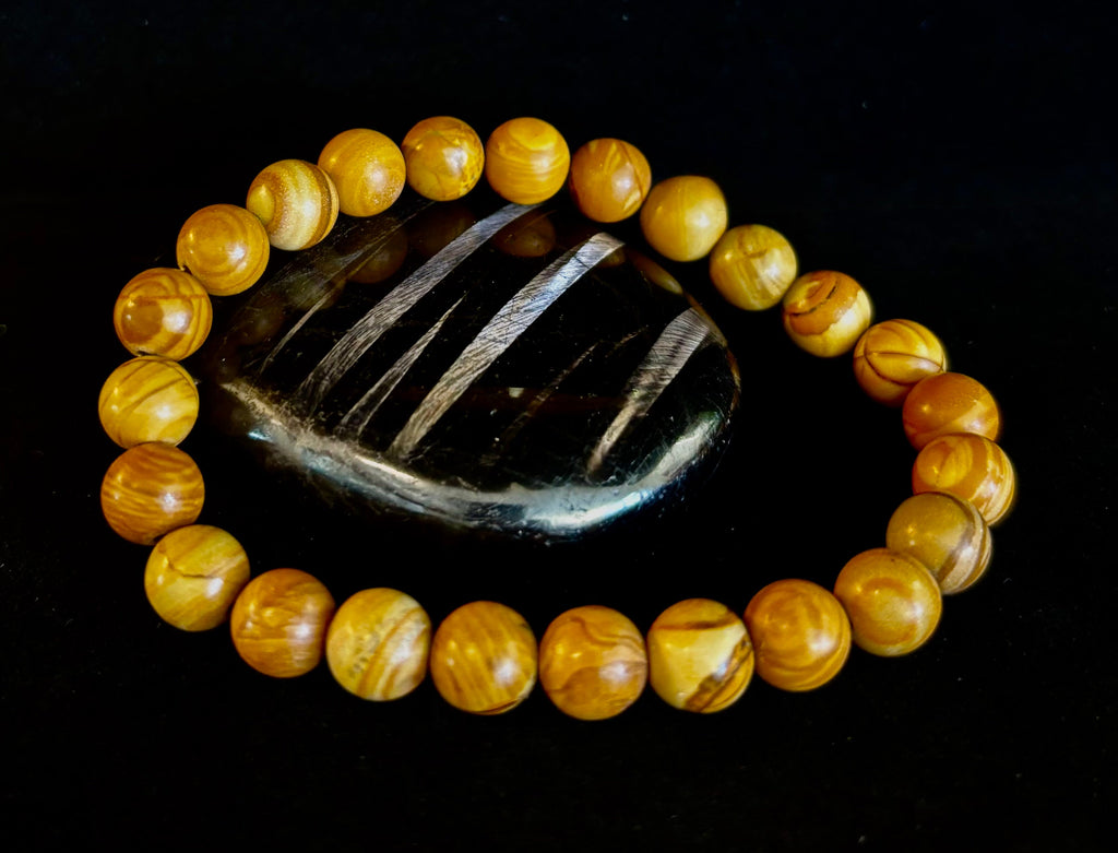 Wood Lace Agate 8mm Reiki-Infused Grounding & Manifestation Bracelet (Medium-Large Wrists)