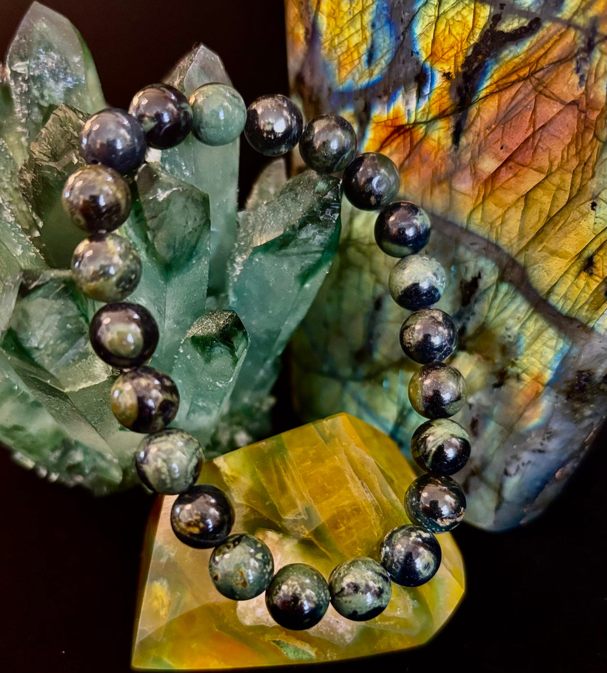 Kambaba Jasper 8mm Reiki-Infused Peace & Manifestation Bracelet (Medium-Large Wrists)