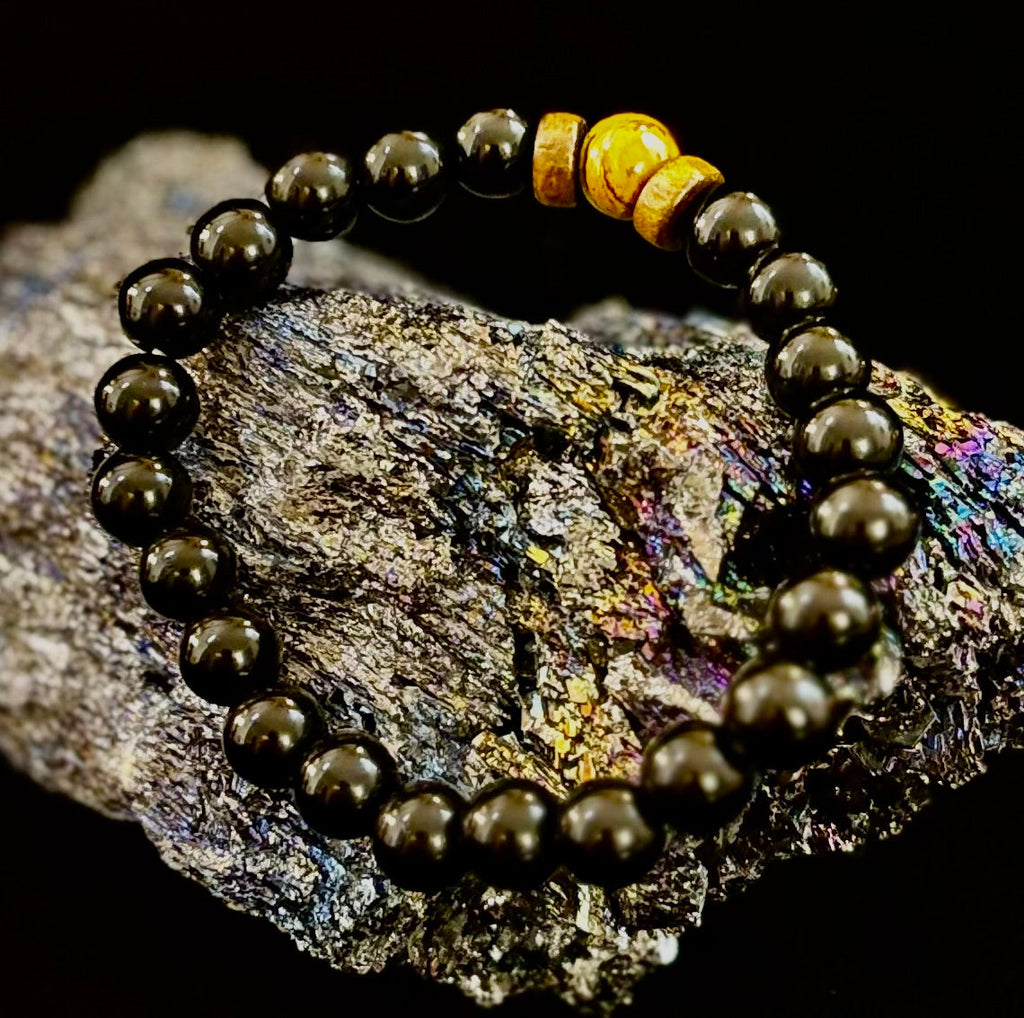 Reiki-Infused Men’s Lava Rock & Glossy Black Stone Bracelet Collection – Grounding, Protection & Aromatherapy Diffusion (8mm)
