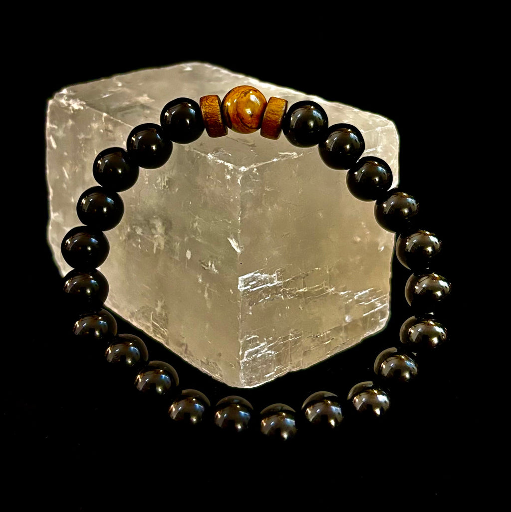 Reiki-Infused Men’s Lava Rock & Glossy Black Stone Bracelet Collection – Grounding, Protection & Aromatherapy Diffusion (8mm)