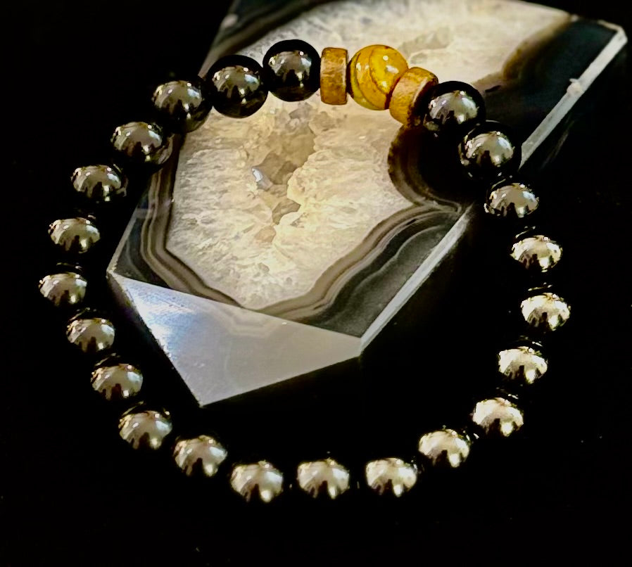 Reiki-Infused Men’s Lava Rock & Glossy Black Stone Bracelet Collection – Grounding, Protection & Aromatherapy Diffusion (8mm)