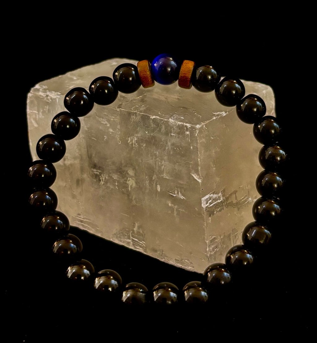 Reiki-Infused Men’s Lava Rock & Glossy Black Stone Bracelet Collection – Grounding, Protection & Aromatherapy Diffusion (8mm)