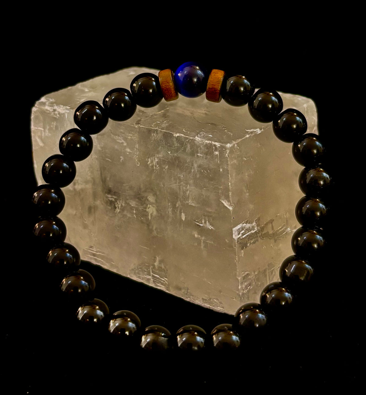 Reiki-Infused Men’s Lava Rock & Glossy Black Stone Bracelet Collection – Grounding, Protection & Aromatherapy Diffusion (8mm)