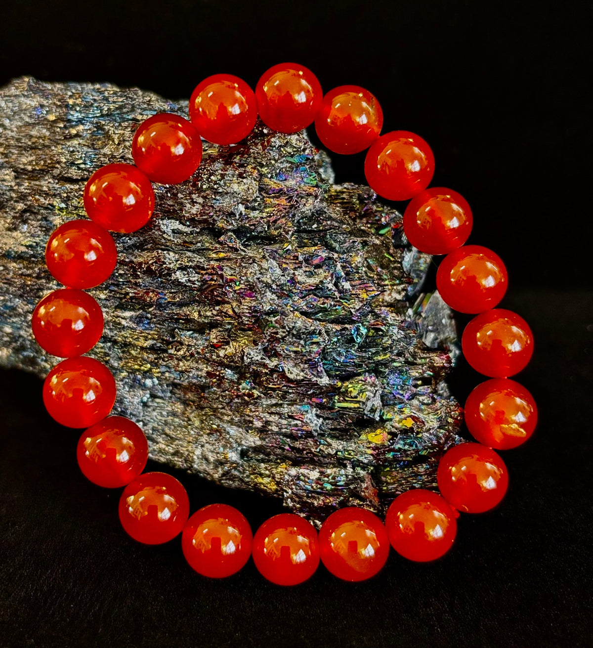 Reiki-Infused Red Onyx Gemstone Bracelet for Strength, Grounded Courage & Focus (6mm, 8mm, 10mm, 12mm)