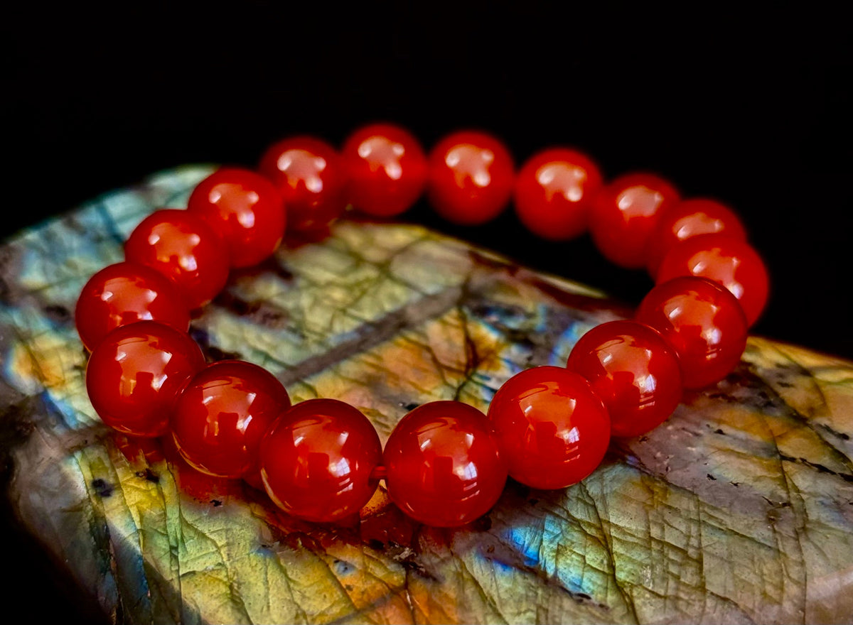 Reiki-Infused Red Onyx Gemstone Bracelet for Strength, Grounded Courage & Focus (6mm, 8mm, 10mm, 12mm)