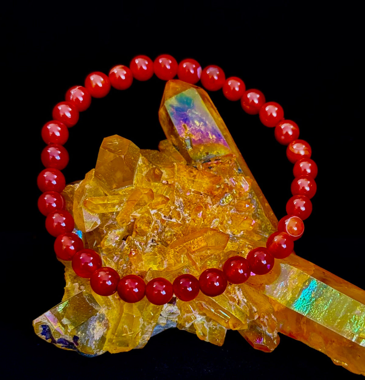 Reiki-Infused Red Onyx Gemstone Bracelet for Strength, Grounded Courage & Focus (6mm, 8mm, 10mm, 12mm)