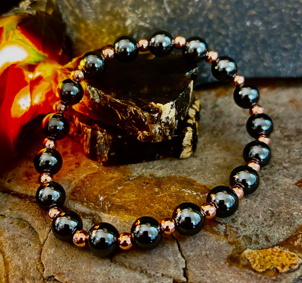Copper & Hematite Bracelet – Grounding, Strength & Energy Balance (Large Wrists)