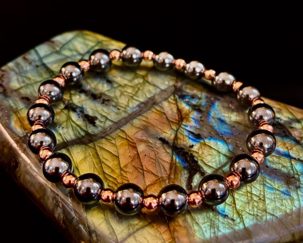 Copper & Hematite Bracelet – Grounding, Strength & Energy Balance (Large Wrists)