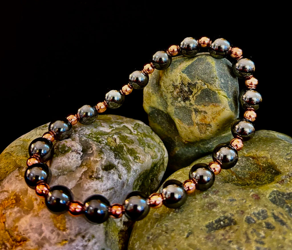 Copper & Hematite Bracelet – Grounding, Strength & Energy Balance (Large Wrists)