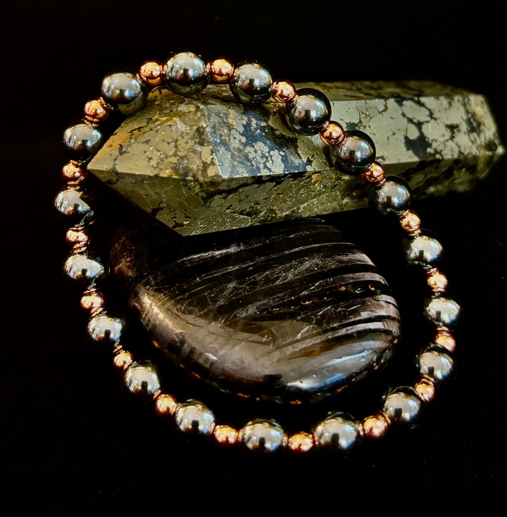 Copper & Hematite Bracelet – Grounding, Strength & Energy Balance (Large Wrists)