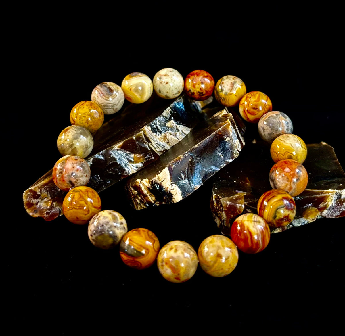Reiki-Infused Crazy Lace Agate Strength & Stability Bracelet – 10mm Beads (Medium Wrist)