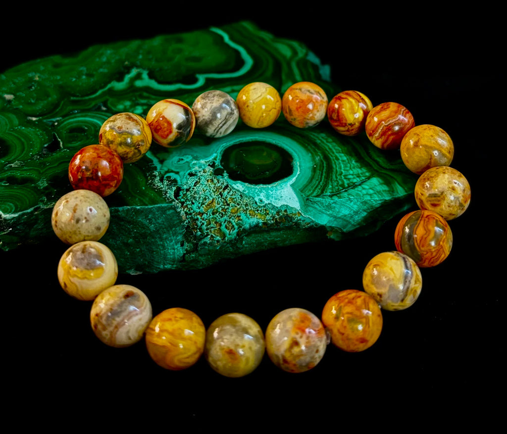Reiki-Infused Crazy Lace Agate Strength & Stability Bracelet – 10mm Beads (Medium Wrist)
