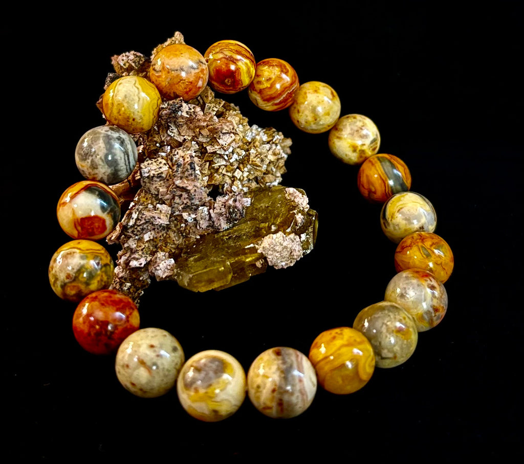 Reiki-Infused Crazy Lace Agate Strength & Stability Bracelet – 10mm Beads (Medium Wrist)