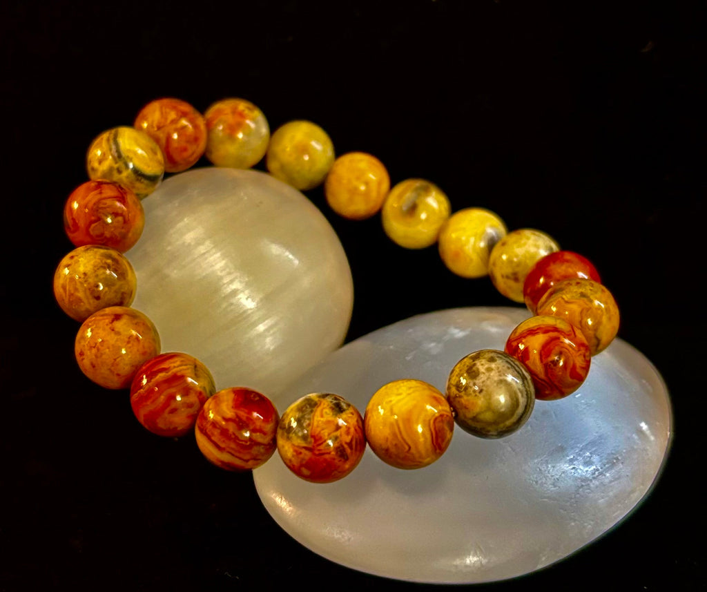 Reiki-Infused Crazy Lace Agate Strength & Stability Bracelet – 10mm Beads (Medium Wrist)