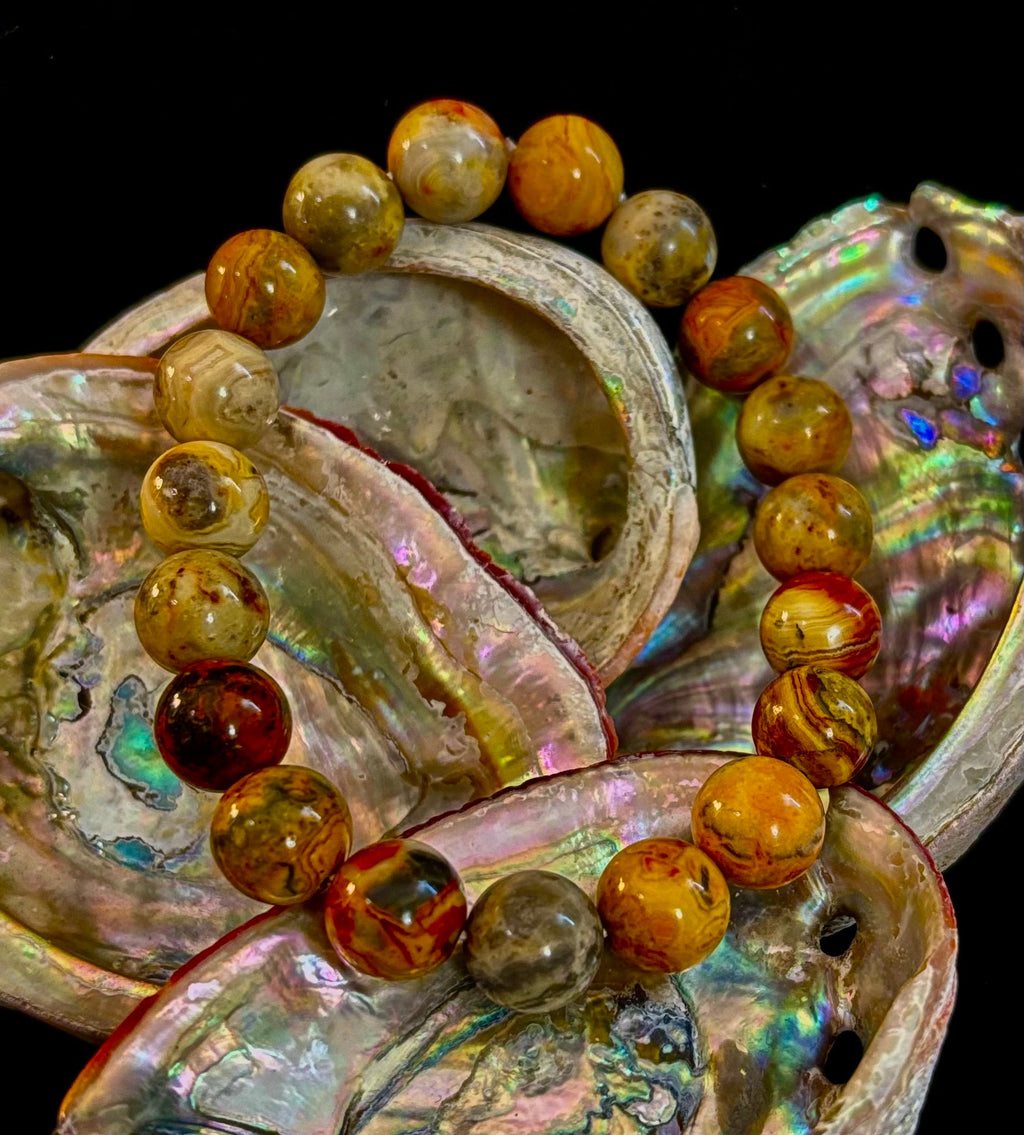 Reiki-Infused Crazy Lace Agate Strength & Stability Bracelet – 10mm Beads (Medium Wrist)