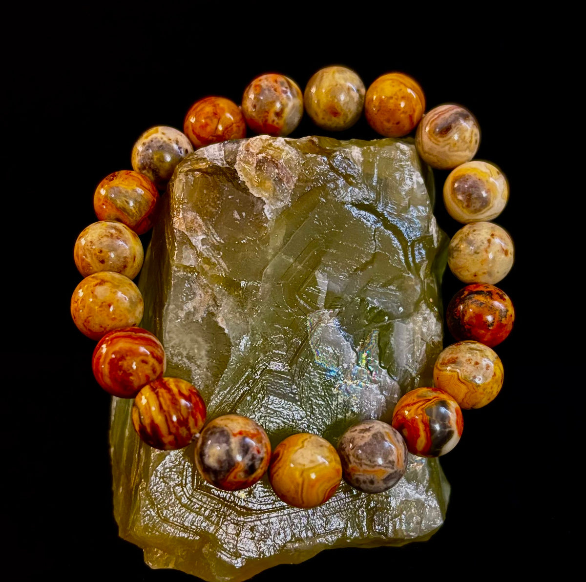 Reiki-Infused Crazy Lace Agate Strength & Stability Bracelet – 10mm Beads (Medium Wrist)
