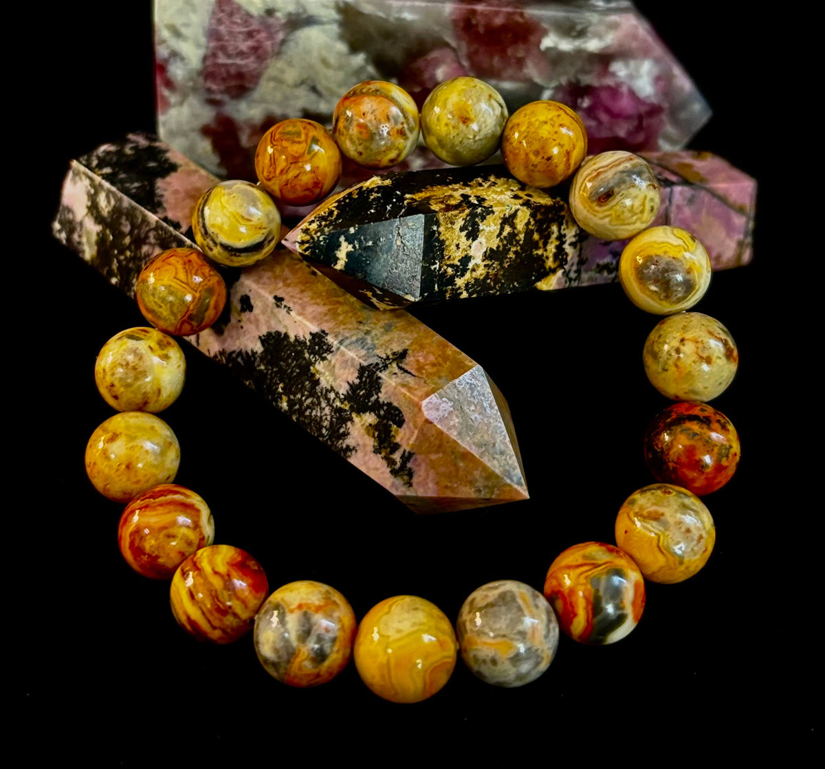 Reiki-Infused Crazy Lace Agate Strength & Stability Bracelet – 10mm Beads (Medium Wrist)