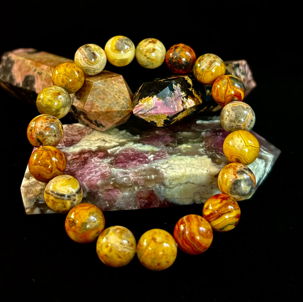 Reiki-Infused Crazy Lace Agate Strength & Stability Bracelet – 10mm Beads (Medium Wrist)
