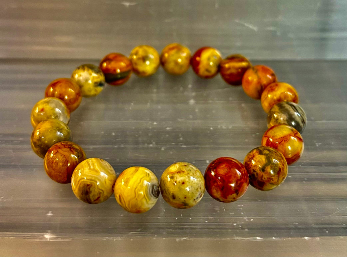 Reiki-Infused Crazy Lace Agate Strength & Stability Bracelet – 10mm Beads (Medium Wrist)