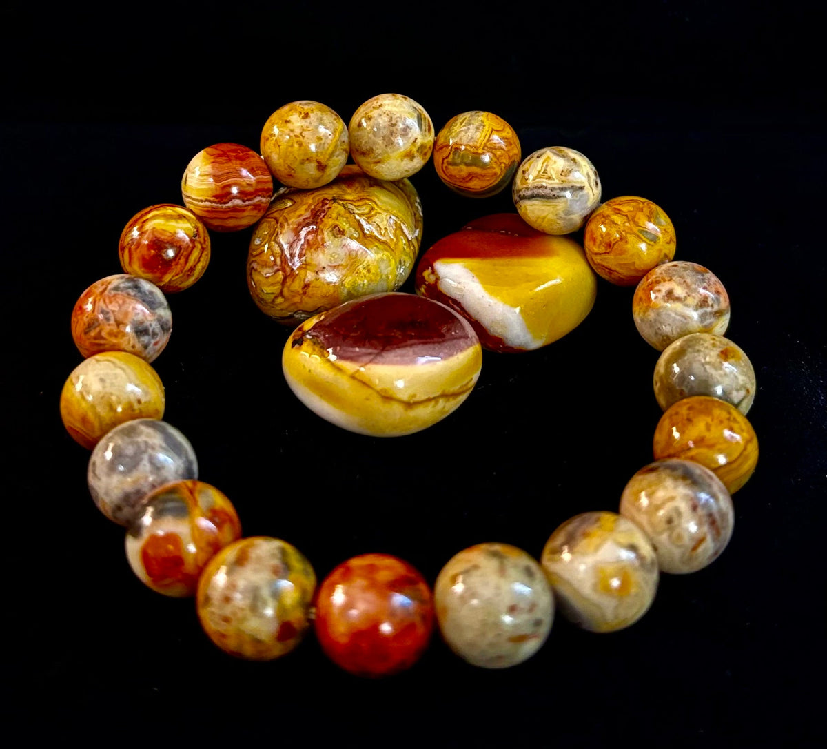 Reiki-Infused Crazy Lace Agate Strength & Stability Bracelet – 10mm Beads (Medium Wrist)