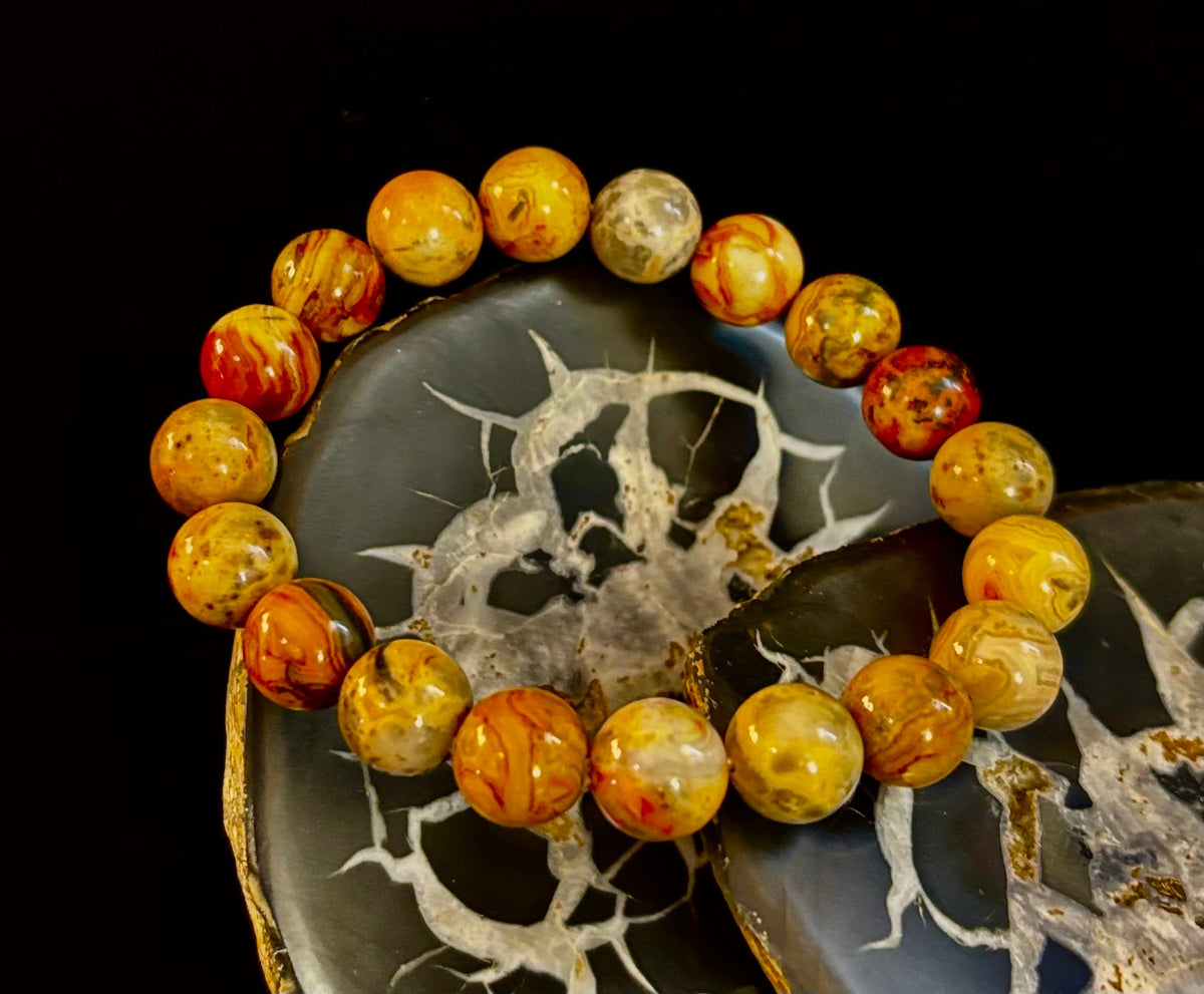 Reiki-Infused Crazy Lace Agate Strength & Stability Bracelet – 10mm Beads (Medium Wrist)