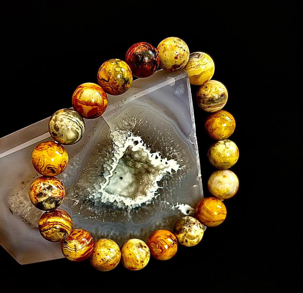 Reiki-Infused Crazy Lace Agate Strength & Stability Bracelet – 10mm Beads (Medium Wrist)